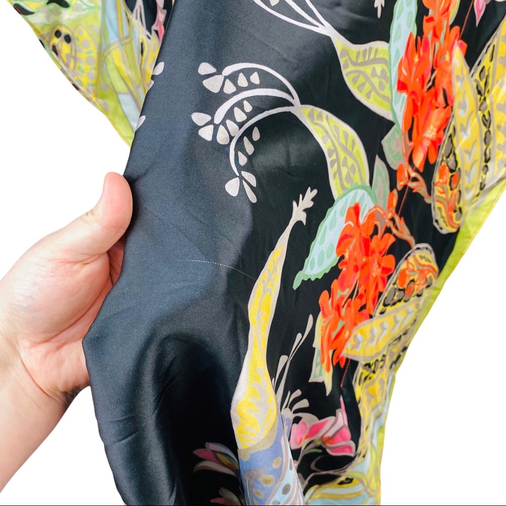 Zara RARE Multicolored Floral Printed Asian Satin Kimono Kaftan Scarf Midi Dress - Picture 15 of 15